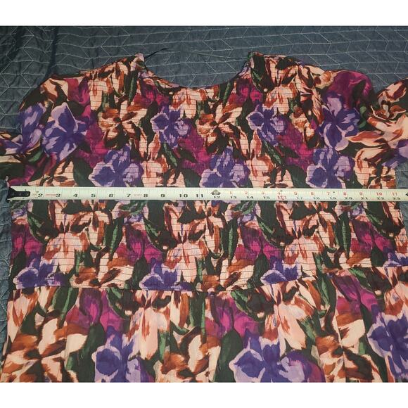 NEW Terra & Sky Size 2X Plus Tiered Boho Peasant Dark Floral Midi Smocked Dress - Picture 8 of 10